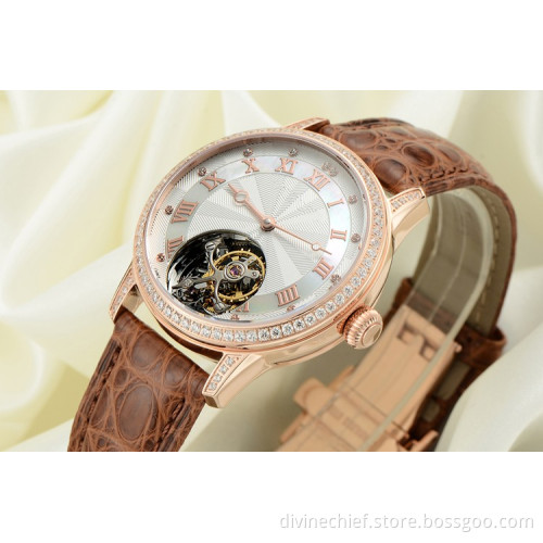 2016 New Style Customize High End Genuine Crocodile Leather Real Tourbillon Lady Watch